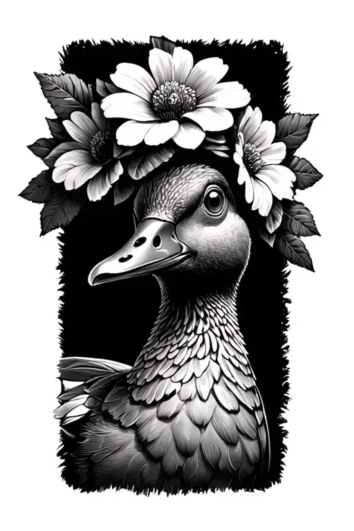 silly goose with flower on head tattoo design idea