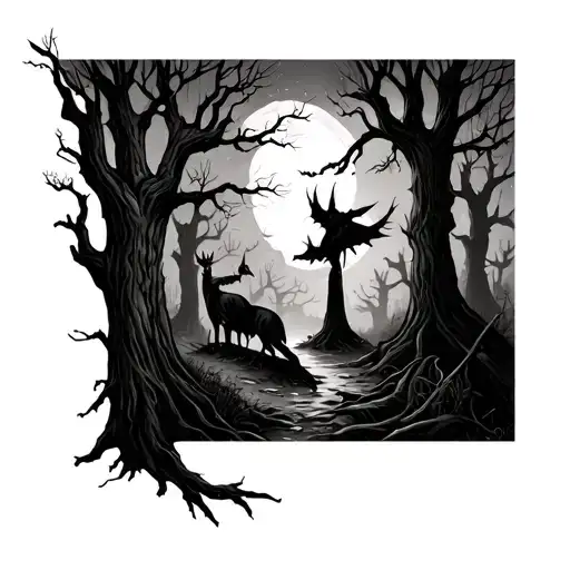 Haunted Forest halloween sleeve tattoo design idea
