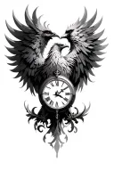 phoenix and clock face tattoo design idea