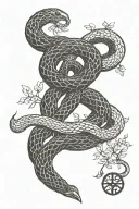 snake intertwined with ash tree nordic runes tattoo design idea