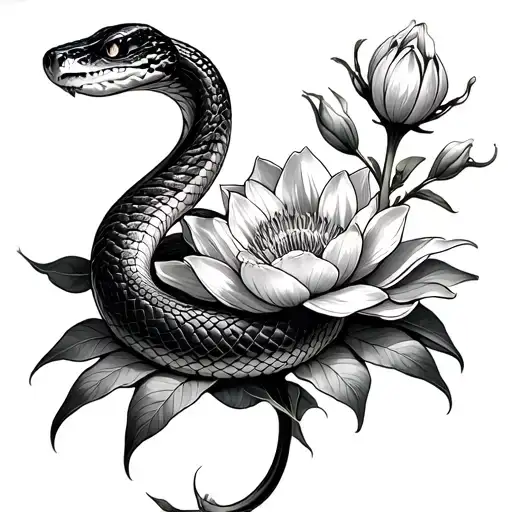 a snake shedding skin and become flower blooming tattoo design idea