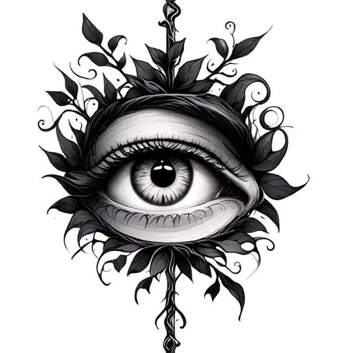 cross, vines, eyes looking tattoo design idea
