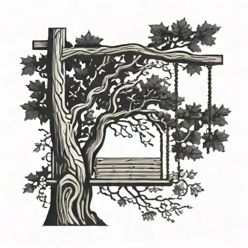 maple tree with wood plank swing tattoo design idea