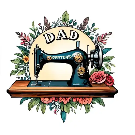 dad memorial with sewing machine  tattoo design idea