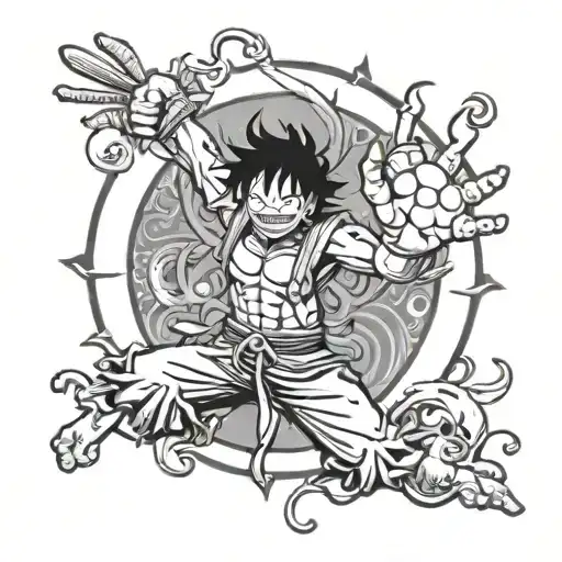 luffy gear 5 as a tarot card of the sun tattoo design idea
