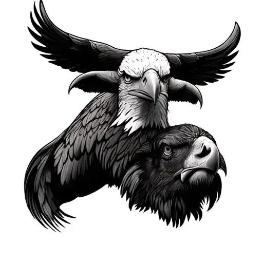 carabao with american bald eagle seperate not together tattoo design idea