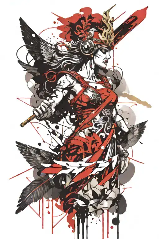 goddess athena in battle tattoo design idea