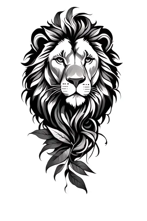 lion calm leaves intertwined tattoo design idea
