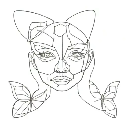 face with a blueprint of a butterfly as eyemask frontal view tattoo design idea