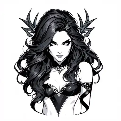 Morgana de League of Legends in color for the left hand tattoo design idea