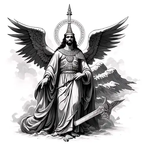 assyrian style with archangels tattoo design idea