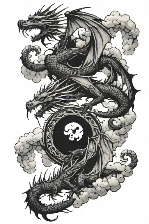 multiple dragons flying in clouds tattoo design idea