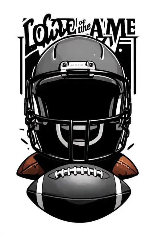 " for love of the game" with footballs around it with an helment tattoo design idea