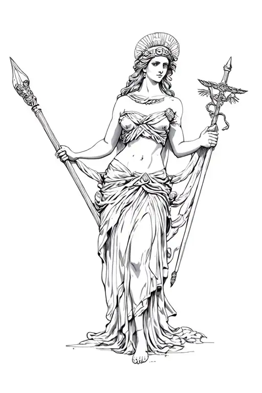 sexy greek goddess Athena holding tattoo design idea