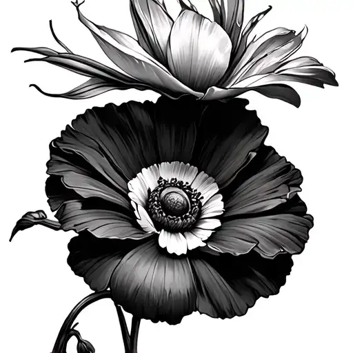 Poppy And Daisy and bird of paradise flower tattoo design idea