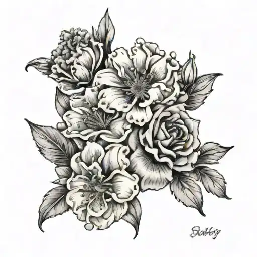 Sibbling tattoo birth   flowers January, February, march, July, and January  tattoo design idea