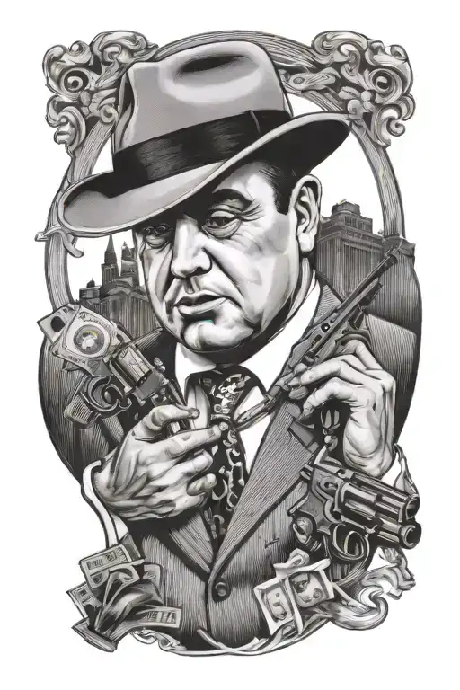 Al Capone and Chicago Sports with Gambling and Guns tattoo design idea