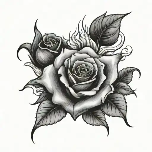 burning heart with rose in the middle finger tattoo design idea