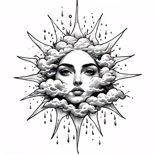 sun clouds fire rain sleeve tattoo design idea