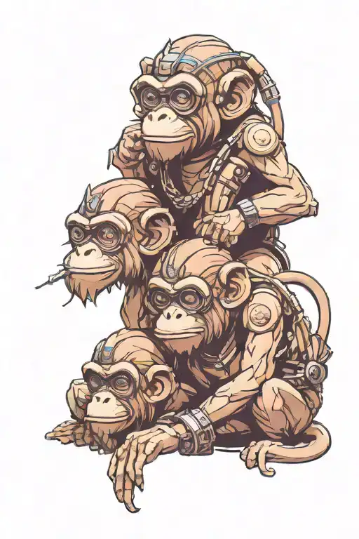 Cyberpunk three wise monkeys tattoo design idea