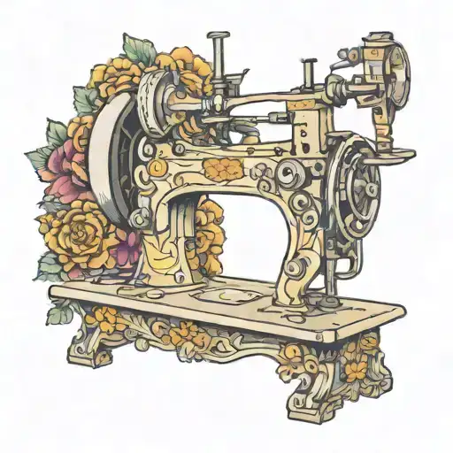 marigolds sewing machine tattoo design idea
