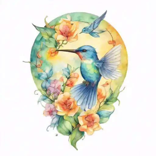 humming bird and wolf  tattoo design idea