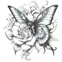 flower with devil wing tattoo design idea
