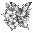 flower with devil wing tattoo design idea