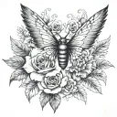 flower with devil wing tattoo design idea