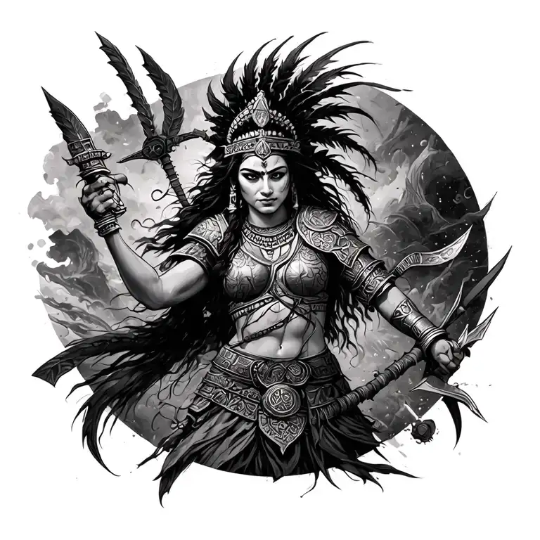 maya. warrior battling tattoo design idea