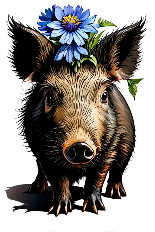 wildboar piglet with cornflower tattoo design idea