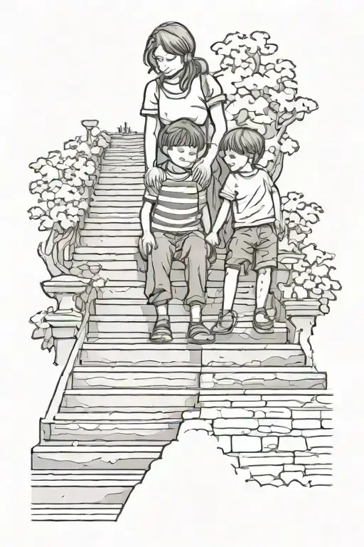 stairs to heaven with my mom and little brother holding on on the stairs  tattoo design idea