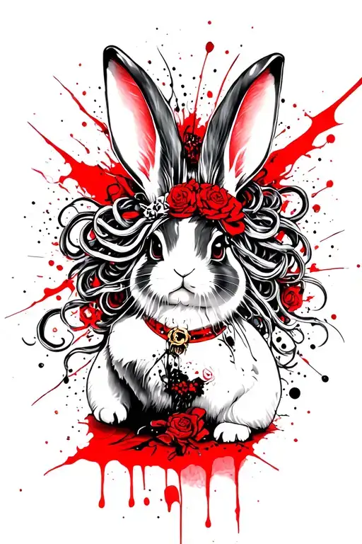 medusa in wonderland inspired bunny tattoo design idea