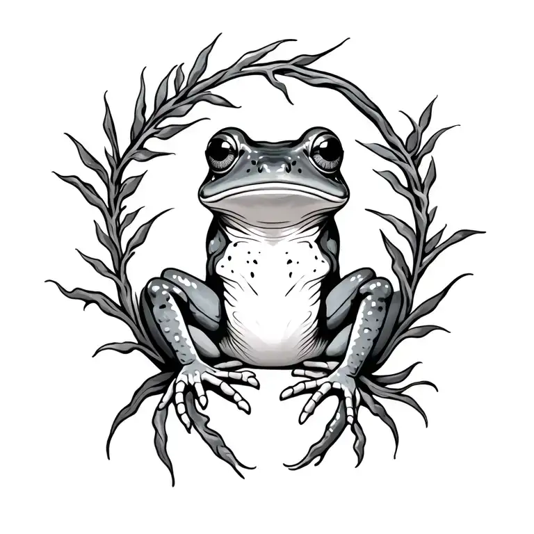 Kambo Frog, ayahuasca vines intertwining tattoo design idea