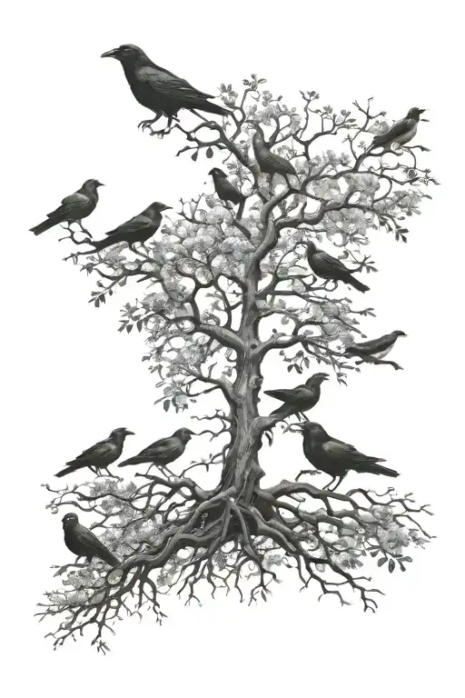 poison tree with crows flying tattoo design idea