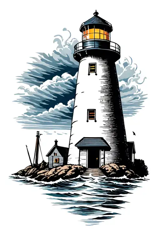 lighthouse shining tattoo design idea