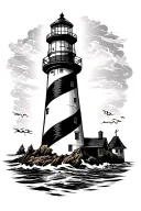 lighthouse shining tattoo design idea