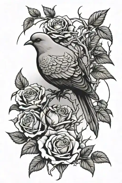dove trapped in rose thorns  tattoo design idea
