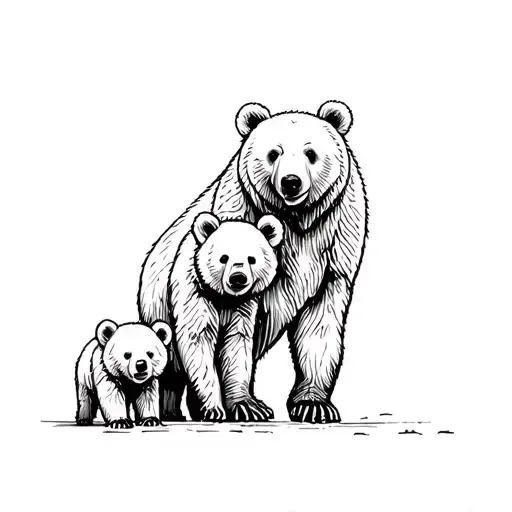 Mama Bear walking with 2 baby bears tattoo design idea