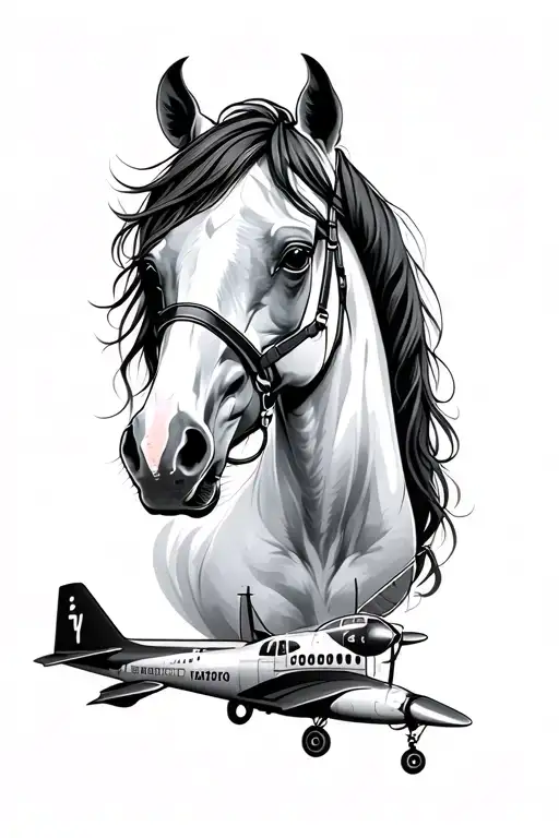 feminine tattoo with a horse and cesna airplane parts tattoo design idea
