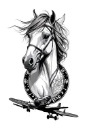 feminine tattoo with a horse and cesna airplane parts tattoo design idea