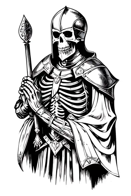 skeleton Crusader Knight Praying tattoo design idea