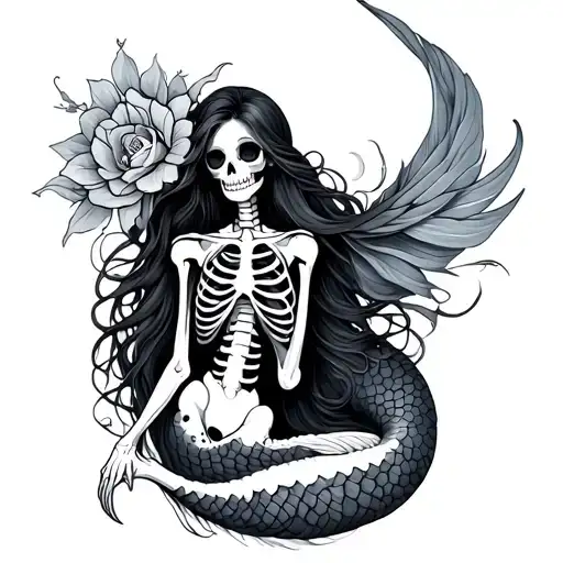 skeleton mermaid tattoo design idea