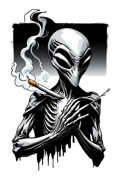 alien smoking a joint tattoo design idea