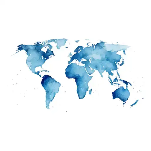 The background is black and white world map, and the middle is the color gradually spreading tattoo design idea