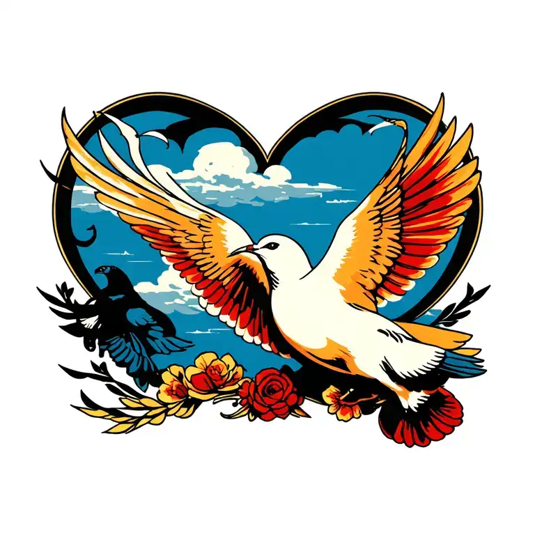 clouds an doves tattoo design idea