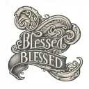 small cursive word "blessed" behind man's ear tattoo design idea