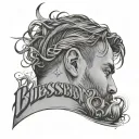 small cursive word "blessed" behind man's ear tattoo design idea