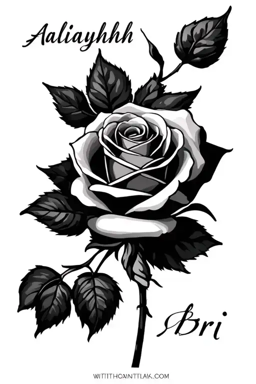Aaliyah name connected to rose with bri in the rose tattoo design idea