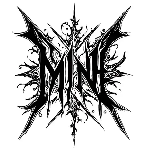 the word MINE in a simplistic heavy metal style tattoo design idea